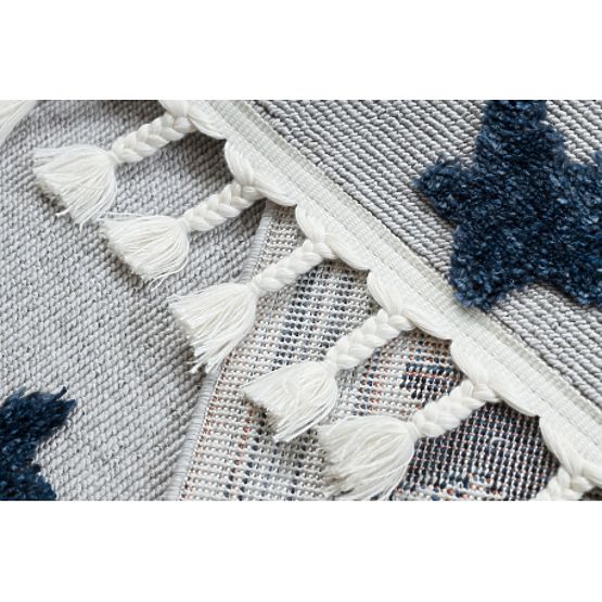 YOYO GD75 szürke / fehér szőnyeg - csillagok, körök gyerekeknek, strukturális, érzékszervi rojtokkal