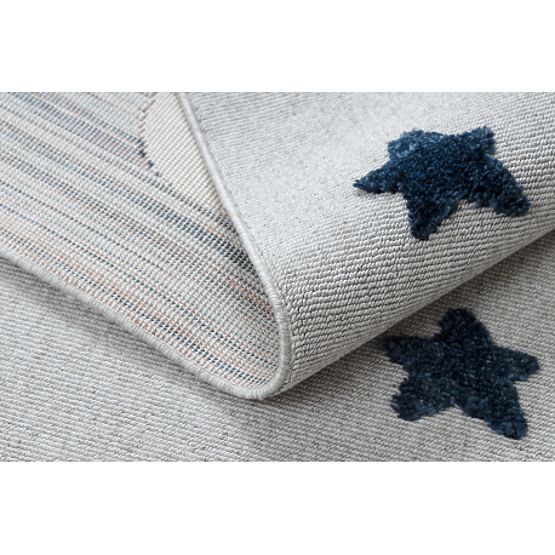 YOYO GD75 szürke / fehér szőnyeg - csillagok, körök gyerekeknek, strukturális, érzékszervi rojtokkal