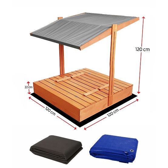Zárható homokozó padokkal és tetővel 120 x 120 - szürke