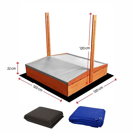 Zárható homokozó padokkal és tetővel 120 x 120 - szürke