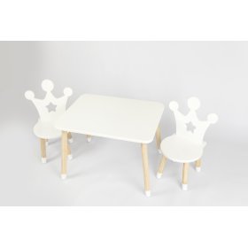 Gyermek asztal székekkel - Korona - fehér