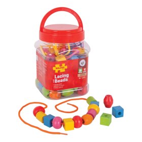 Bigjigs Toys Fa fűzős gyöngyök tégelyben, Bigjigs Toys