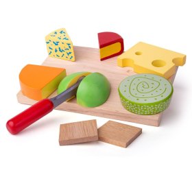 Bigjigs játékok Fából készült élelmiszer sajtok készlete egy tányéron, Bigjigs Toys