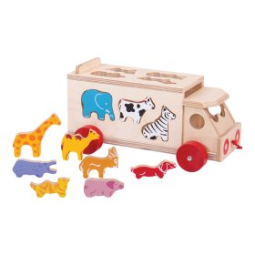Bigjigs Toys Fából készült autó állatokkal, Bigjigs Toys