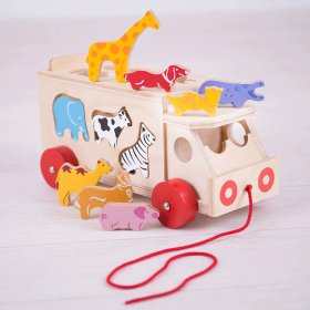Bigjigs Toys Fából készült autó állatokkal, Bigjigs Toys