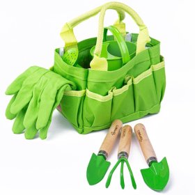 Bigjigs Toys Kerti szerszámkészlet vászon táska zöld színben, Bigjigs Toys