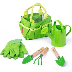 Bigjigs Toys Kerti szerszámkészlet vászon táska zöld színben