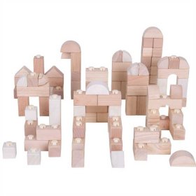 Bigjigs Baby Fa összekötő kockák - 100 darabos Natur készlet, Bigjigs Toys