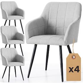 4x Kárpitozott szék négyzetes steppelés Világosszürke LUXANO Fekete lábak Lumos szövet