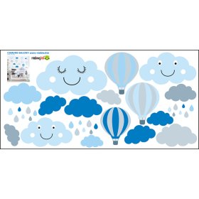 Faldekoráció - felhők és hőlégballonok szürke-kék, Mint Kitten