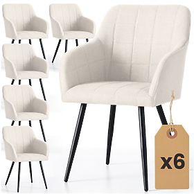 6x Kárpitozott szék négyzetes varrással Krém LUXANO Fekete lábak Lumos szövet