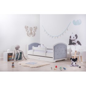 Kárpitozott Luna ágy leesésgátlóval - világosszürke, BabyBoo