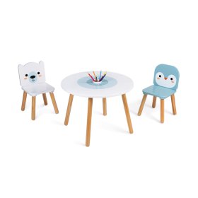 Janod Fa asztal és 2 szék - Medve és Pingvin, JANOD