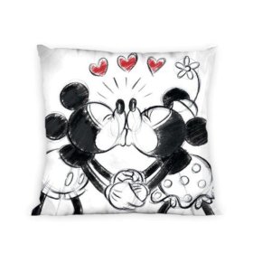 Párnahuzat 40x40 cm - Mickey és Minnie Mouse - fekete-fehér