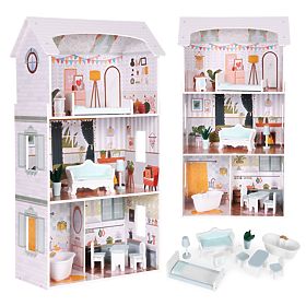 Alice babaház 3 szint 4 szoba 9 bútordarab ECOTOYS készlet