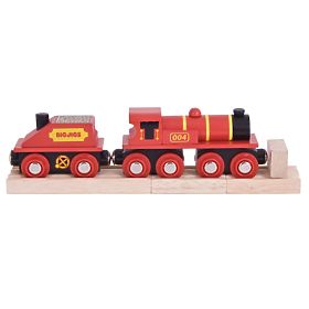 Bigjigs Rail Red mozdony tender + 3 sínnel