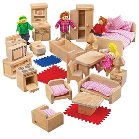 Bigjigs Toys Babaház Bútor Készlet és Családi Babák, Bigjigs Toys
