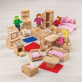 Bigjigs Toys Babaház Bútor Készlet és Családi Babák, Bigjigs Toys