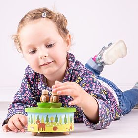 Bigjigs Toys Fa zenélő doboz erdei állatokkal