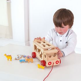 Bigjigs Toys Fából készült autó állatokkal
