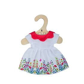 Bigjigs Toys Fehér virágos ruha piros gallérral 25 cm-es babának