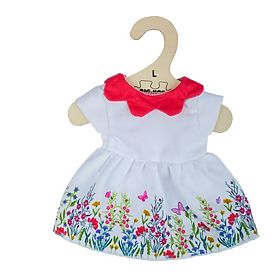Bigjigs Toys Fehér virágos ruha piros gallérral 38 cm-es babának
