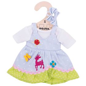Bigjigs Toys Kék pöttyös ruha szarvassal 28 cm-es babának