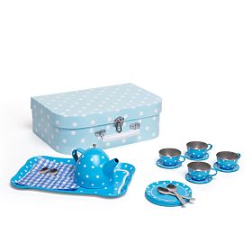 Bigjigs Toys Kék pöttyös teáskészlet