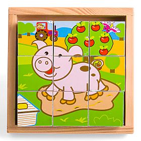 Bigjigs Toys Képkockák kubusok Állatok 9 kocka
