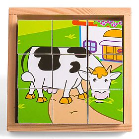 Bigjigs Toys Képkockák kubusok Állatok 9 kocka