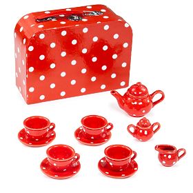 Bigjigs Toys Piros pöttyös teáskészlet