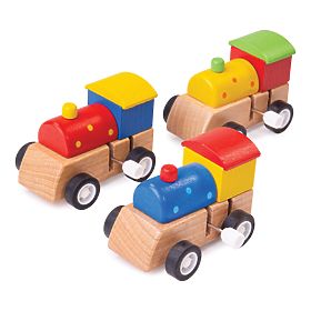 Bigjigs Toys Színes fa felhúzható mozdony 1db, Bigjigs Toys