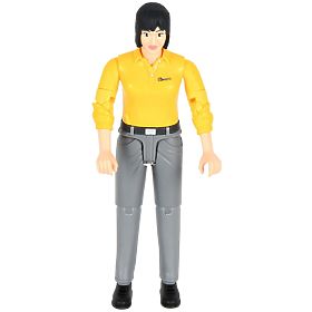 Bruder BWORLD női figura sárga pólóban, szürke nadrágban, Bruder