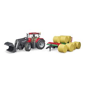 Bruder Case IH Optum 300 CVX traktor homlokrakodóval és bálaszállítóval, Bruder