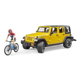 Bruder Jeep Wrangler Rubicon kerékpárossal és biciklivel