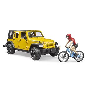 Bruder Jeep Wrangler Rubicon kerékpárossal és biciklivel