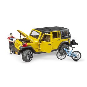 Bruder Jeep Wrangler Rubicon kerékpárossal és biciklivel