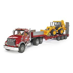 Bruder MACK Granit teherautó pótkocsival és JCB traktorral