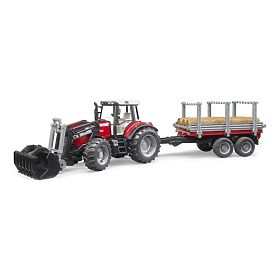 Bruder Massey Ferguson 7480 traktor homlokrakodóval és rönkszállítóval