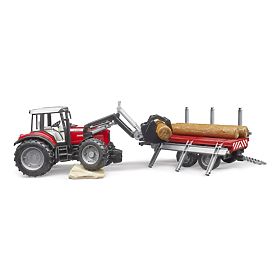 Bruder Massey Ferguson 7480 traktor homlokrakodóval és rönkszállítóval