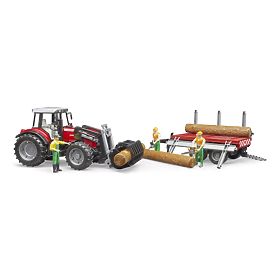 Bruder Massey Ferguson 7480 traktor homlokrakodóval és rönkszállítóval