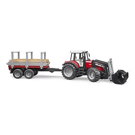 Bruder Massey Ferguson 7480 traktor homlokrakodóval és rönkszállítóval