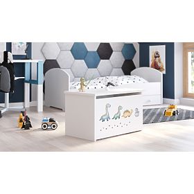 Daria játéktároló láda fehér, dinoszaurusz mintával