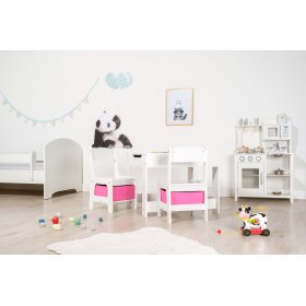 Ourbaby gyerekasztal székekkel, rózsaszín dobozokkal, SENDA