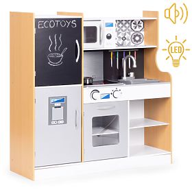 Gyermek konyha hanggal és LED táblával, krétás, fém kiegészítők MDF +3 év ECOTOYS, EcoToys