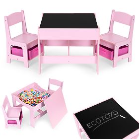 Gyerek bútor szett asztal + 2 szék tábla rózsaszín ECOTOYS