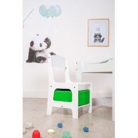 Ourbaby asztal székekkel zöld és kék tárolódobozzal gyermekek számára