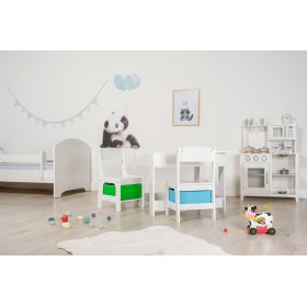 Ourbaby asztal székekkel zöld és kék tárolódobozzal gyermekek számára, SENDA