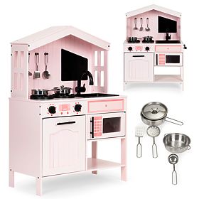 Fa konyha gyerekeknek sütővel, főzőlapokkal, mikrohullámú sütővel és kiegészítőkkel - ECOTOYS, EcoToys
