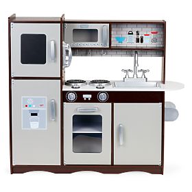 Nagy fa konyha gyerekeknek szekrényekkel és hűtőszekrénnyel ECOTOYS, EcoToys